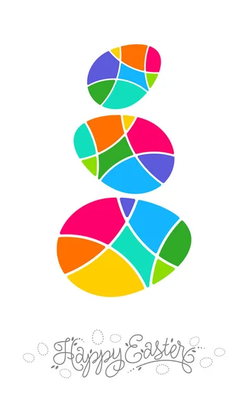 Happy Easter Poster Card Calligraphy Inscription Decorative Multicolor Eggs Design — Stock Vector