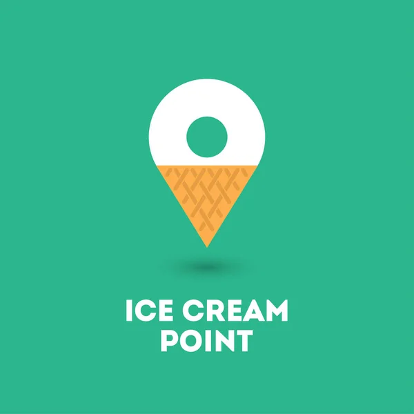 Ice Cream Point Logo Kartenmarkerzusammensetzung Als Waffelkegel Und Kugeln Eis — Stockvektor