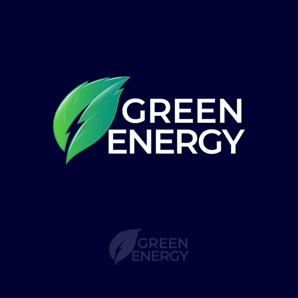 Logotipo Green Energy Folha Verde Com Símbolo Energia Emblema Tecnologia — Vetor de Stock