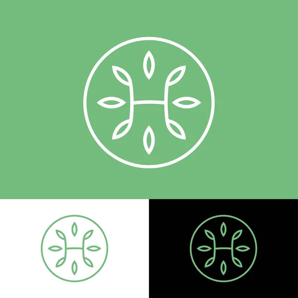 葉を持つHモノグラム 薬のハーブ 化粧品や有機製品のロゴ 生態シンボル — ストックベクタ