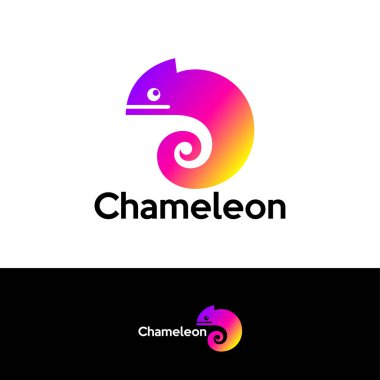 Bukalemun logosu. Renkli parlak bukalemun. Farklı arka planlarda izole edilmiş bir bukalemun. Vektör illüstrasyonu.