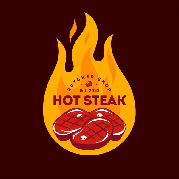 Λογότυπο Της Hot Steak Σήμα Από Κρεοπωλείο Λογότυπος Του Πάρτι — Διανυσματικό Αρχείο