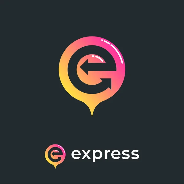 Ekspres Logo Harita Işaretleyicisi Gibi Okları Olan Monogramı Yönlendirmeli Harfiyle — Stok Vektör