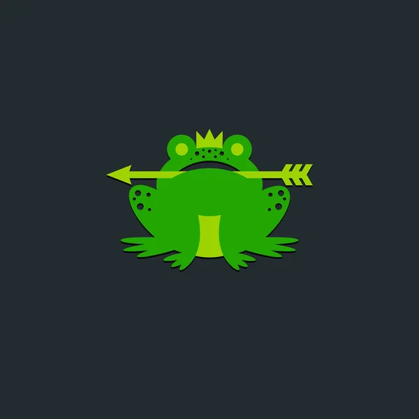 Logo Žáby Princezny Zelená Žába Korunou Šípem Tmavém Pozadí Ikona — Stockový vektor