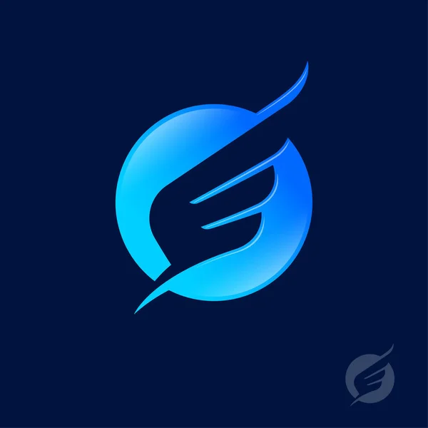 Icône Aile Aile Oiseau Cercle Bleu Vol Aviation Logo Léger — Image vectorielle
