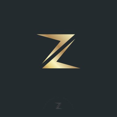 Z harfi. Z monogramı altın elementlerden oluşur, karanlık arka planlarda izole edilmiştir. Web, Ul simgesi.