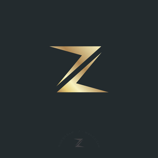 Z letter. Z monogram consist of gold elements, isolated on dark backgrounds. Web, UI icon.