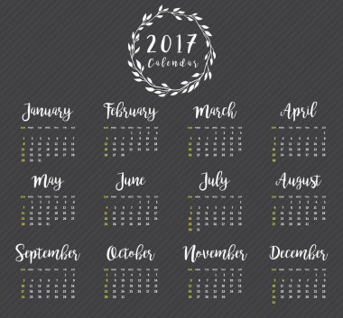 2017 takvim tasarım çelenk ile