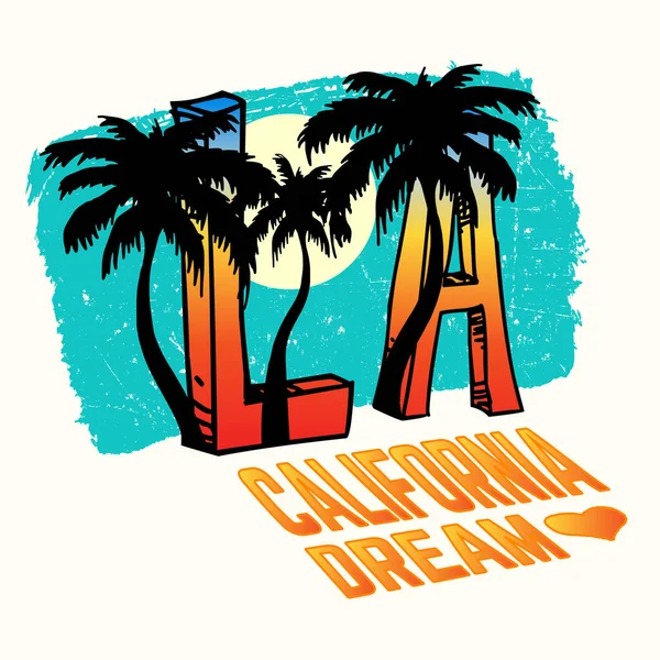 California, Los Angeles vektorillustration med handflatorna, Vintage Design — Stock vektor