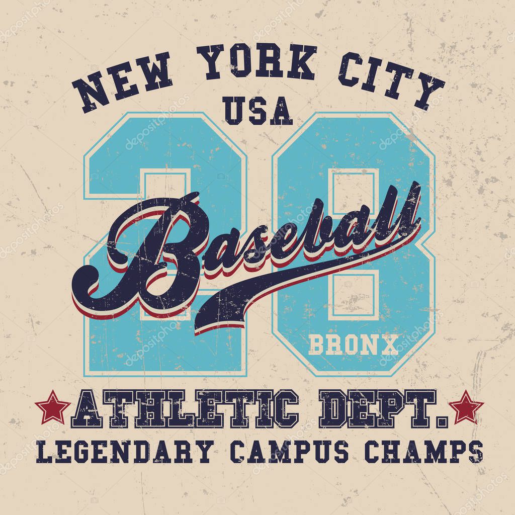 Vintage Sport Wear New York T-shirt Design, Athletics Typography. Easy to manipulate, re-size or colorize.