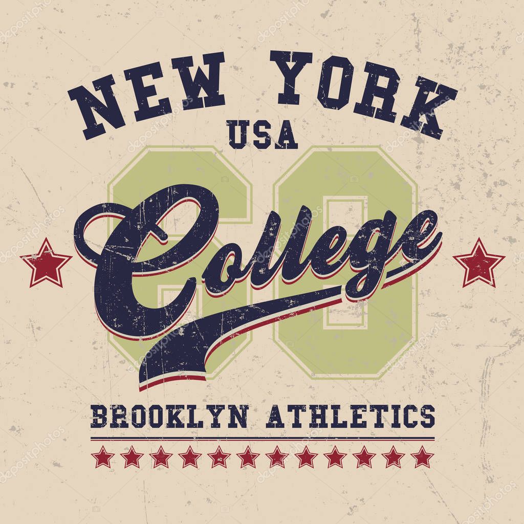 Vintage Sport Wear New York T-shirt Design, Athletics Typography. Easy to manipulate, re-size or colorize.