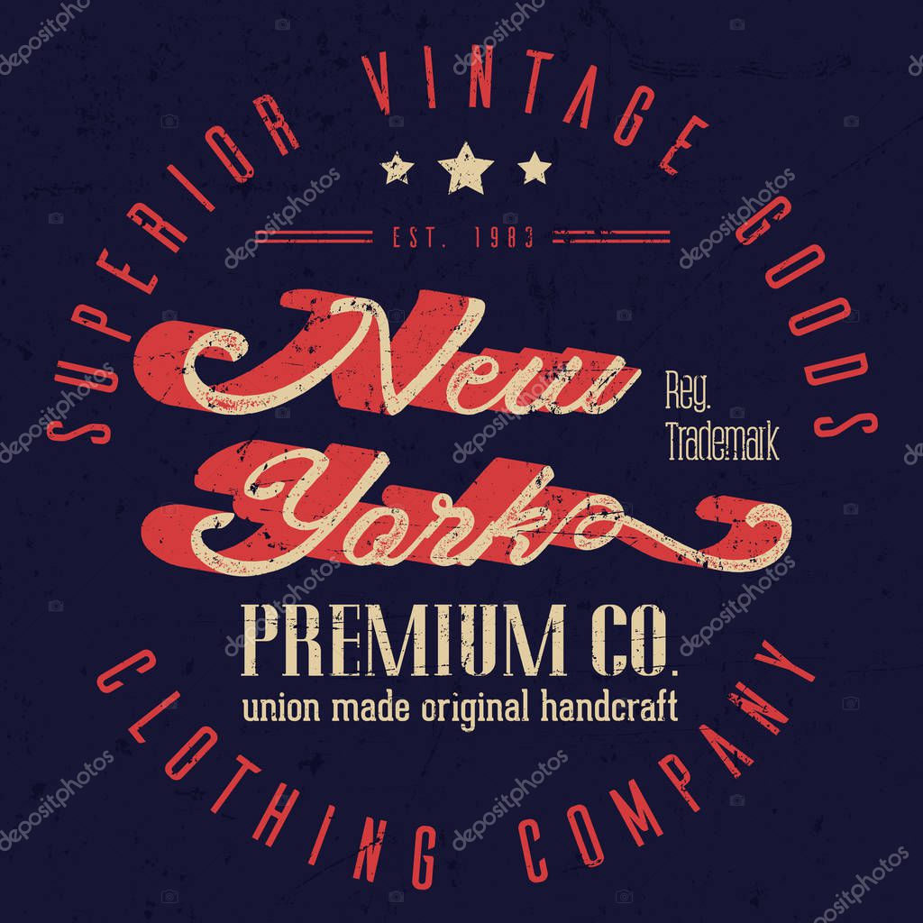 Vintage Sport Wear New York T-shirt Design, Athletics Typography. Easy to manipulate, re-size or colorize.