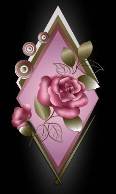 Siyah arkaplanda eşkenar dörtgen şeklinde bir gül. Arkaplan, renk, boyut değiştirildi. Bu görüntüyü yaratıcılığın için kullanabilirsin..