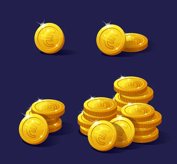 Set cartoon munt voor websites en apps. Stapel Euro — Stockvector