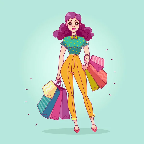 Girl with shopping bags from the store — Stock Vector