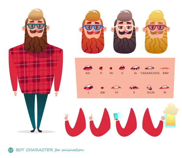 Karakter animasyonları Hipster sakal konuşuyor — Stok Vektör