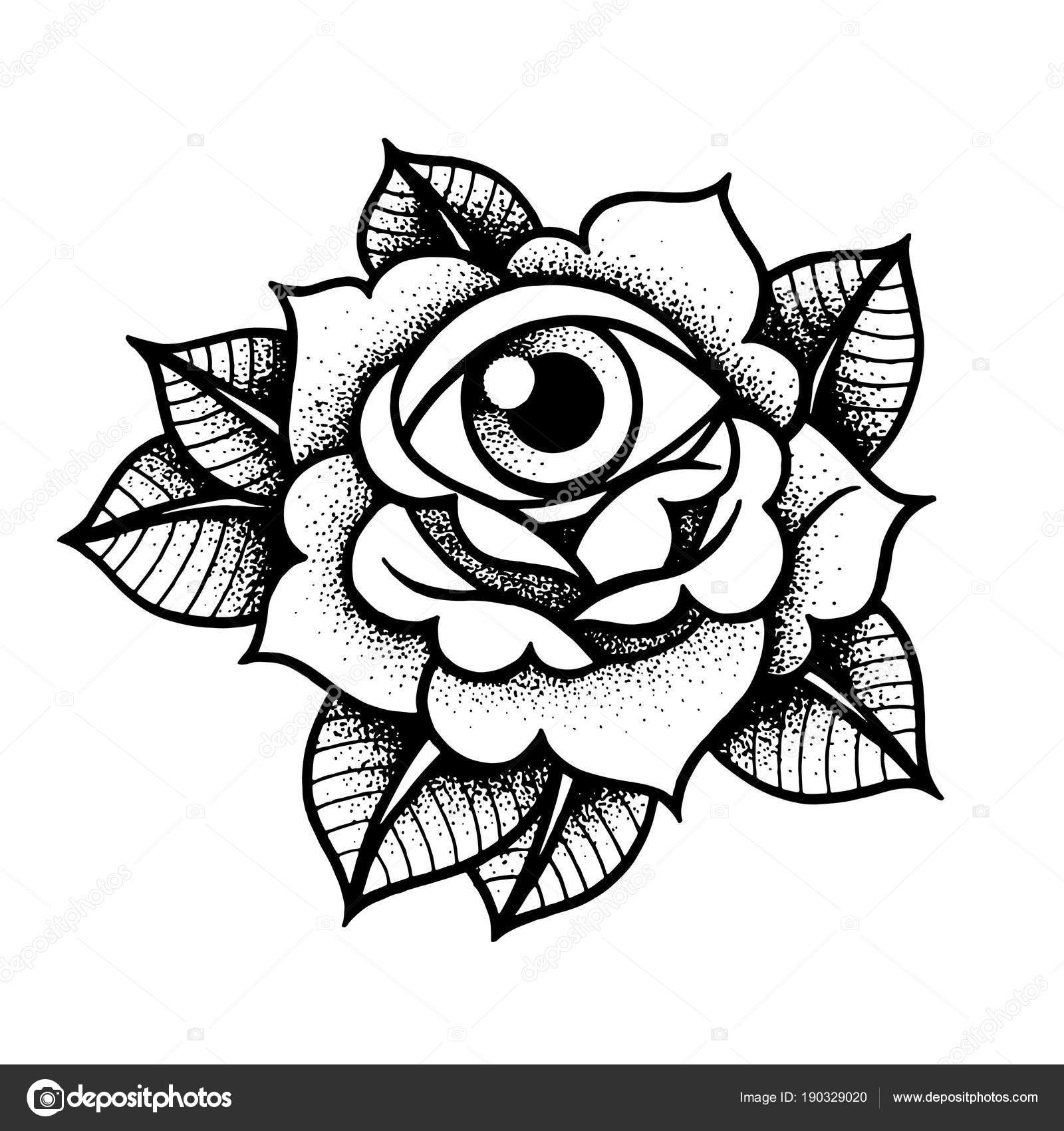 Vector Black Rose Tattoo Vieja Escuela Rosa Tatuaje Con Ojo