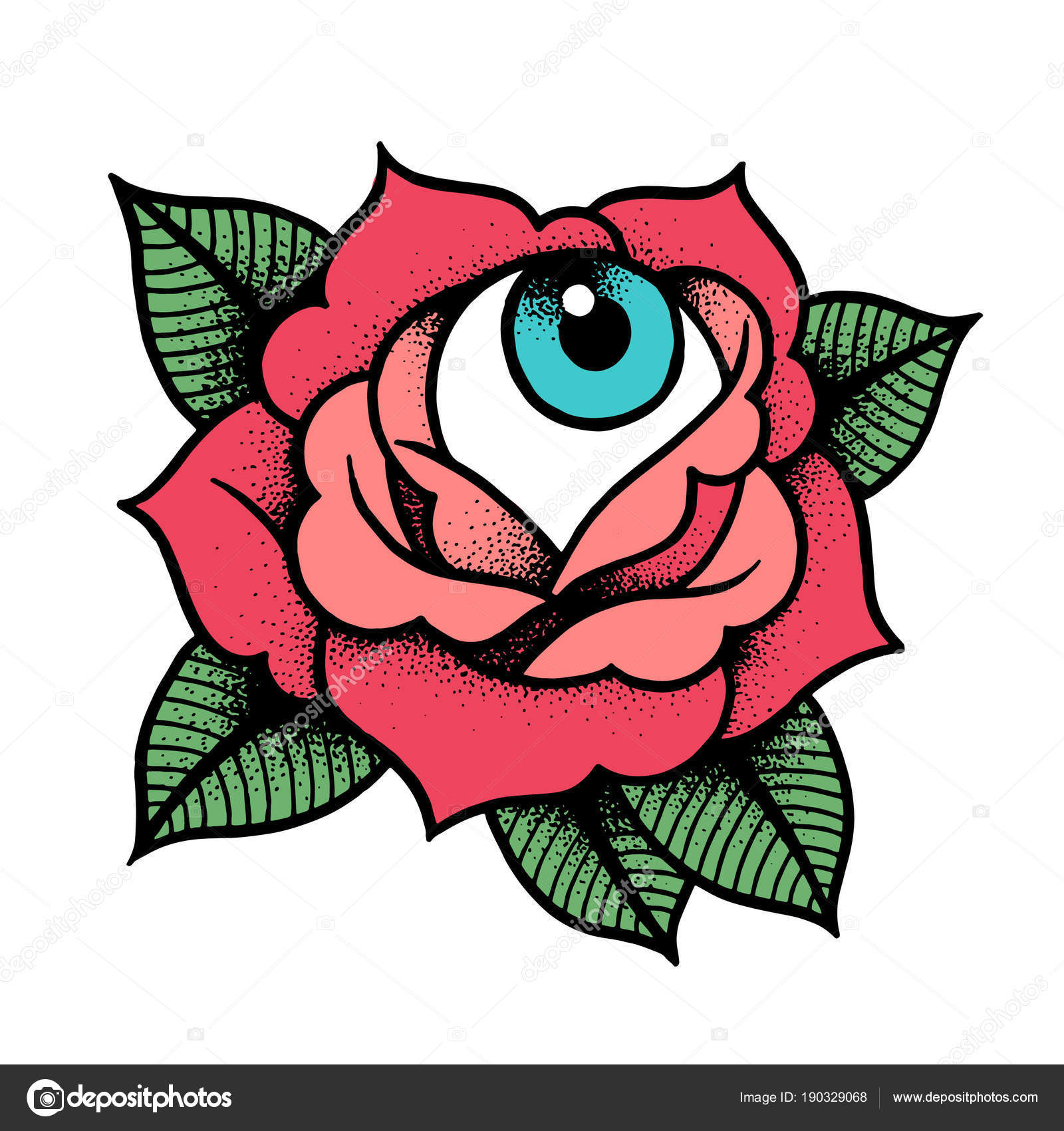 Old school rose tattoo with eye. Stock Illustration by  ©kalita.katsiaryna@gmail.com #190329068