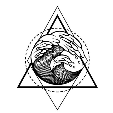 Su dalgaları suda ıslatın ve kutsal geometri çerçeve