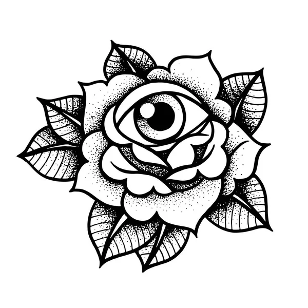 Old school Róża tatuaż z oczu. — Wektor stockowy