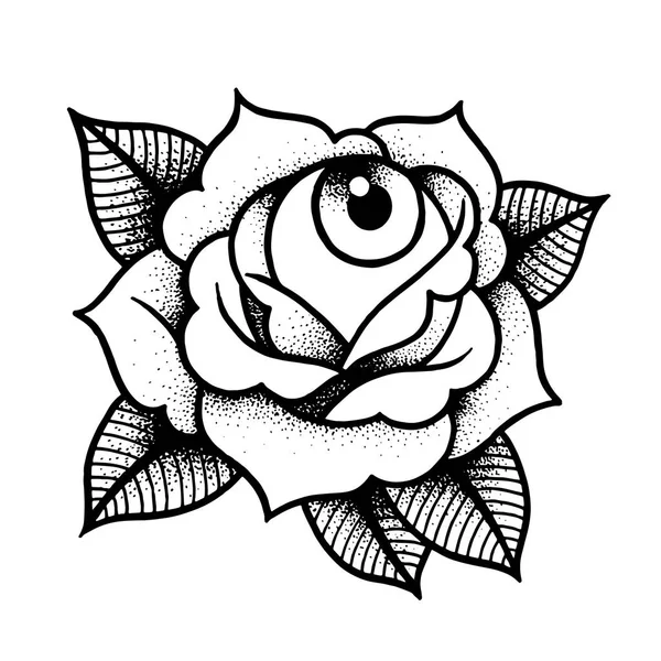 Old school Róża tatuaż z oczu. — Wektor stockowy