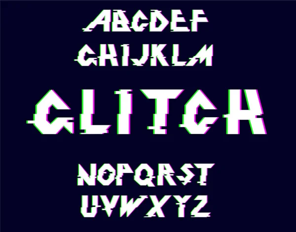 Vector vervormde glitch lettertype. — Stockvector