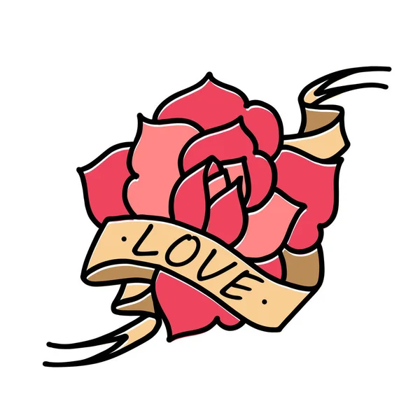 Tatuaje rosa con cinta. Ilustración vectorial art. Grabado vintage . — Vector de stock