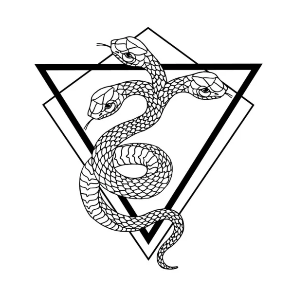 Татуировка с розой и змея со священной геометрической рамкой. — стоковый вектор
