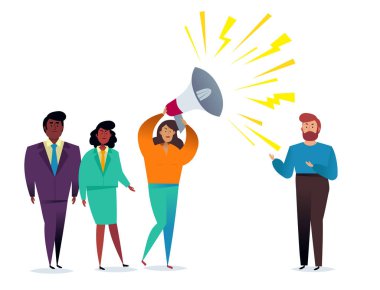 Megafon, hoparlör, tanıtım konsepti. İş tanıtımı, reklam.