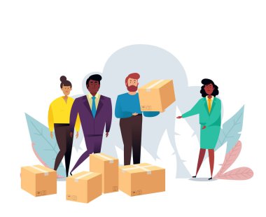 Karakterli karton kutu kavramı. İş ve başarı kavramı.