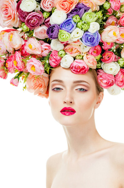 Beautiful woman with flowers in her hair