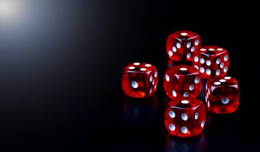 Red dice in dark black background
