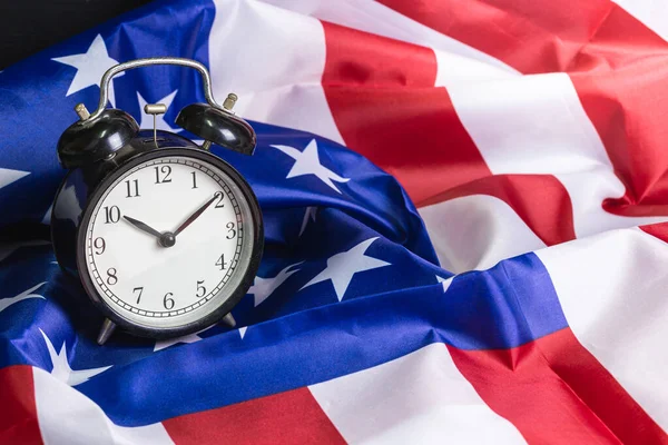 Retro Alarm Clock National Flag America Background Detail Art — Stock Photo, Image
