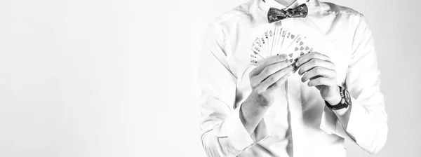 Playing cards on a white background is holding a man — Stock Photo, Image