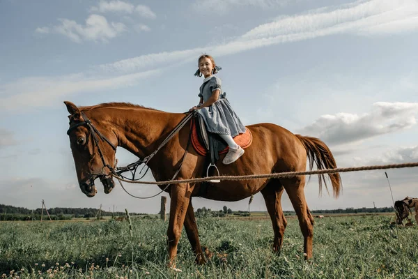 Niña Vestido Galopando Caballo —  Fotos de Stock