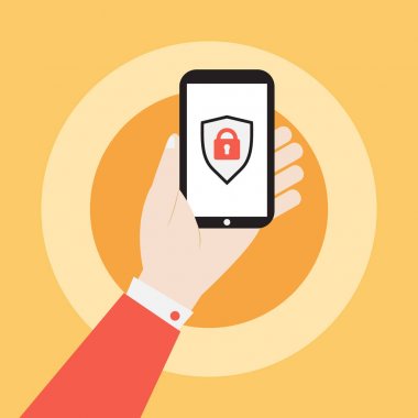 el smartphone güvenlik simge vektör tasarımı ile tutarak