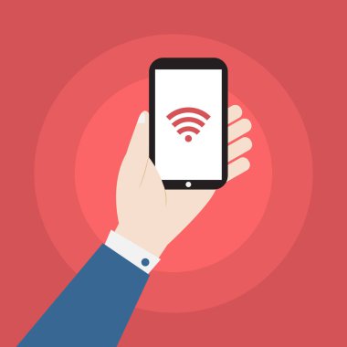 el smartphone wifi simge vektör tasarımı ile tutarak