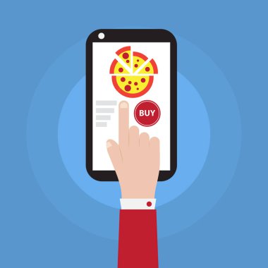 el smartphone gıda simge vektör tasarımı ile tutarak