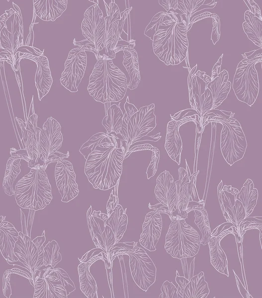 Blumen nahtlose Muster Hintergrund Linie Illustration Iris. Florales Gestaltungselement. — Stockvektor