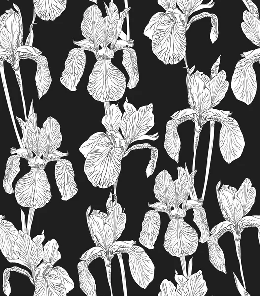 Flores sin costura patrón fondo silueta ilustración iris. Elementos de diseño floral . — Archivo Imágenes Vectoriales