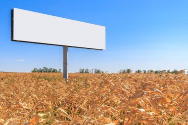 Büyük billboard sarı mısır tarlanın ortasında duruyor