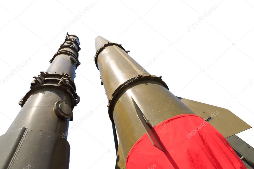Rockets of missile complex Iskander isolated on the white background