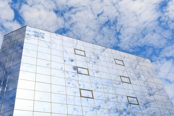 구름은 현대적인 건물의 창의 유리에 반영 됩니다. 왼쪽된 보기 — 스톡 사진