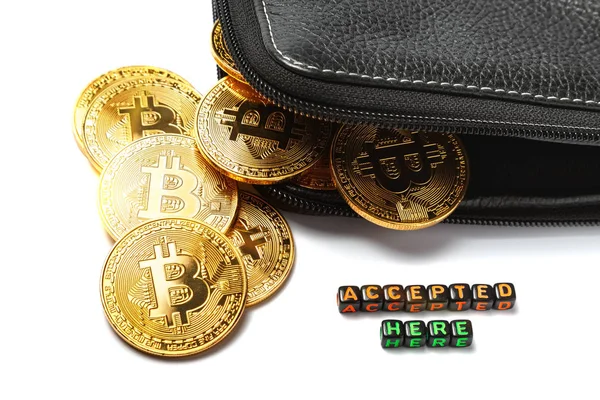 Bitcoin, bir siyah deri çanta ve 