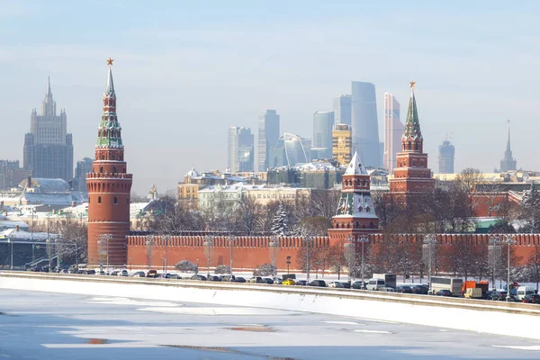 Москва Лютого 2018 Подання Набережної Річки Москви Вежі Бізнес Центр — стокове фото