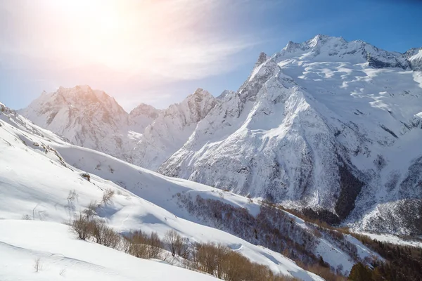 Prachtige Bergen Van Kaukasus Dombay Een Zonnige Winterdag — Stockfoto