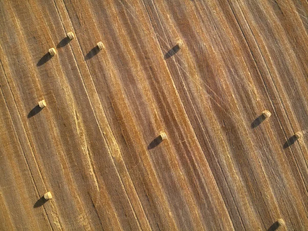 Top Aerial View Bales Straw Field Harvest — ストック写真