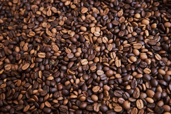 A lot of roasted dark brown and light brown coffee beans as background