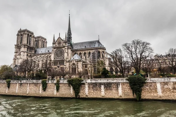 Notre-Dame katedralen under vintern jul, Paris, Frankrike — Stockfoto