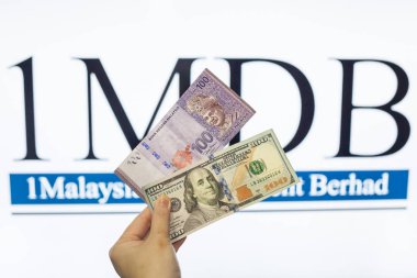 Beyaz arka plan göstergesi yolsuzluk 1mdb ile Malezya Ringiti